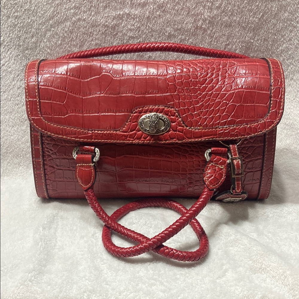 Elegant Red Crocodile-Embossed Handbag